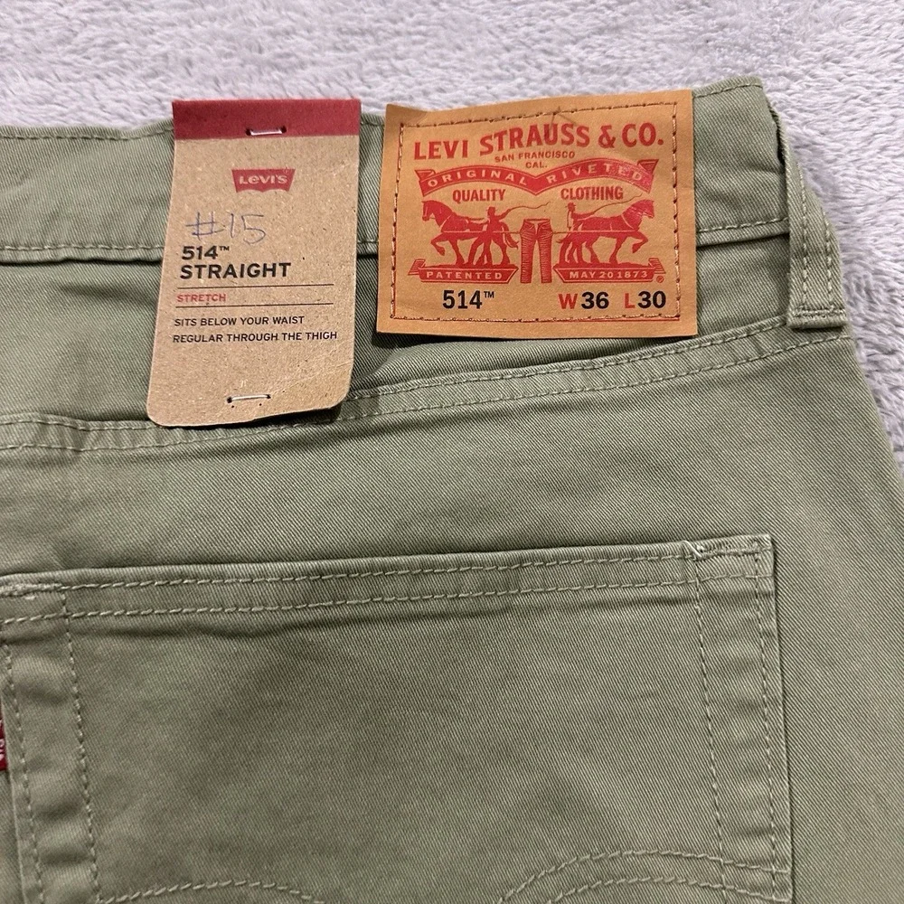 Levi's 514 Jeans Mens 36x30 Straight Mid Rise Premium Soft Twill Olive Green NWT